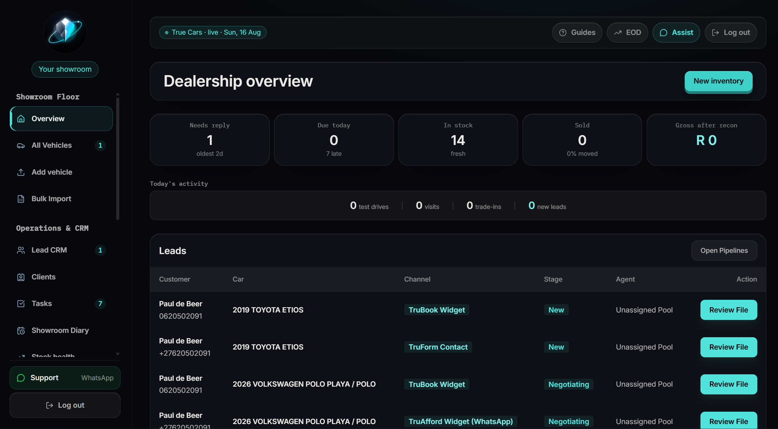 TruFlow DMS — full vehicle management dashboard