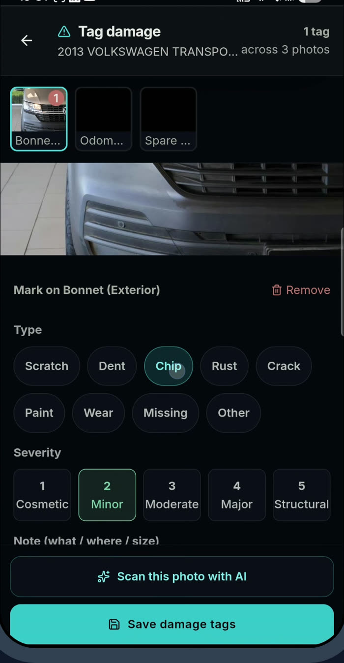 TruLens damage grading — scratch, dent, chip, rust or crack